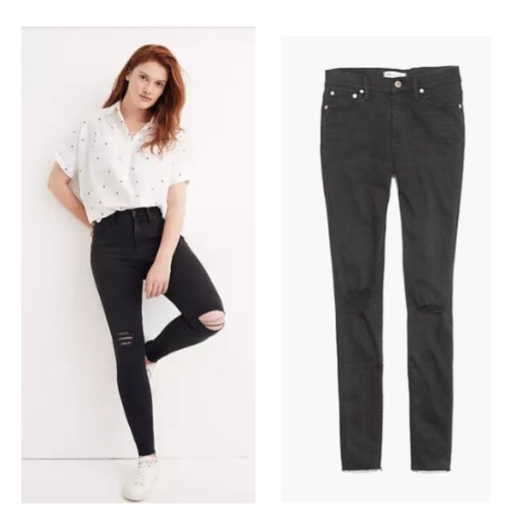 Madewell Denim - Madewell 9" Mid Rise Raw Hem Distressed Skinny Jeans 27 Taller In Black Sea